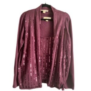 Michael Kors Burgundy Sequin Cardigan and Tank Large  & XL